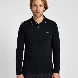 Polo piqué à manches longues en noir Black