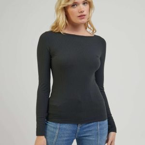 LS Boat Neck Tee en Charcoal