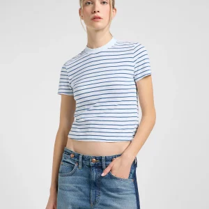 Tee croisé à rayures blanches indigo