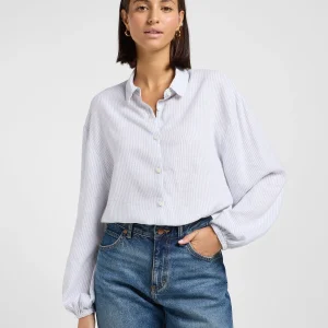 Blouse avec Tie Front en Concrete Pinstripe