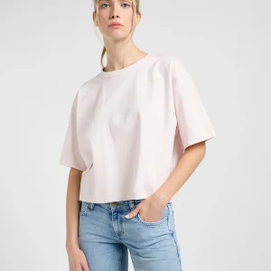 Tee cropped boxy en rose givré