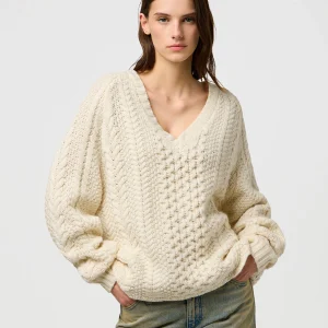 V Neck Cable Knit en ivoire