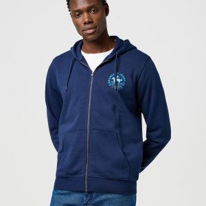 Sweat à capuche zippé graphique en bleu marine