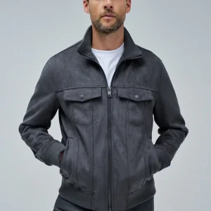 Veste de camion en daim gris foncé