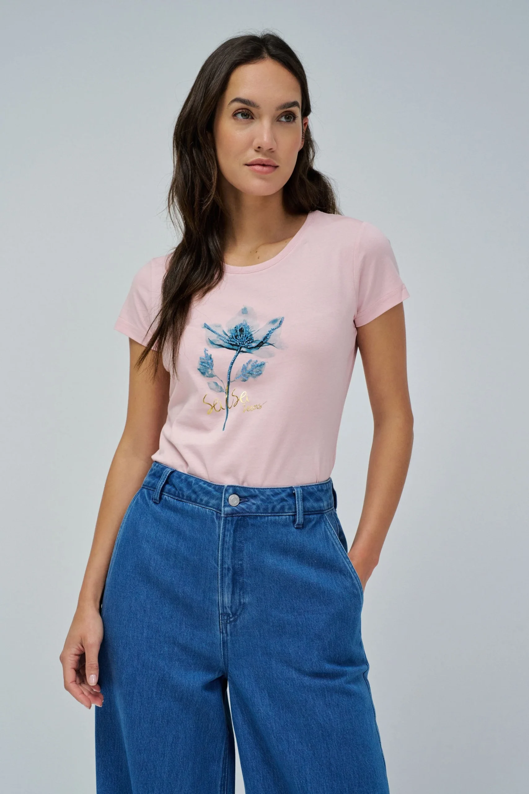 T-shirt Graphic Flower Print en rose moyen V1
