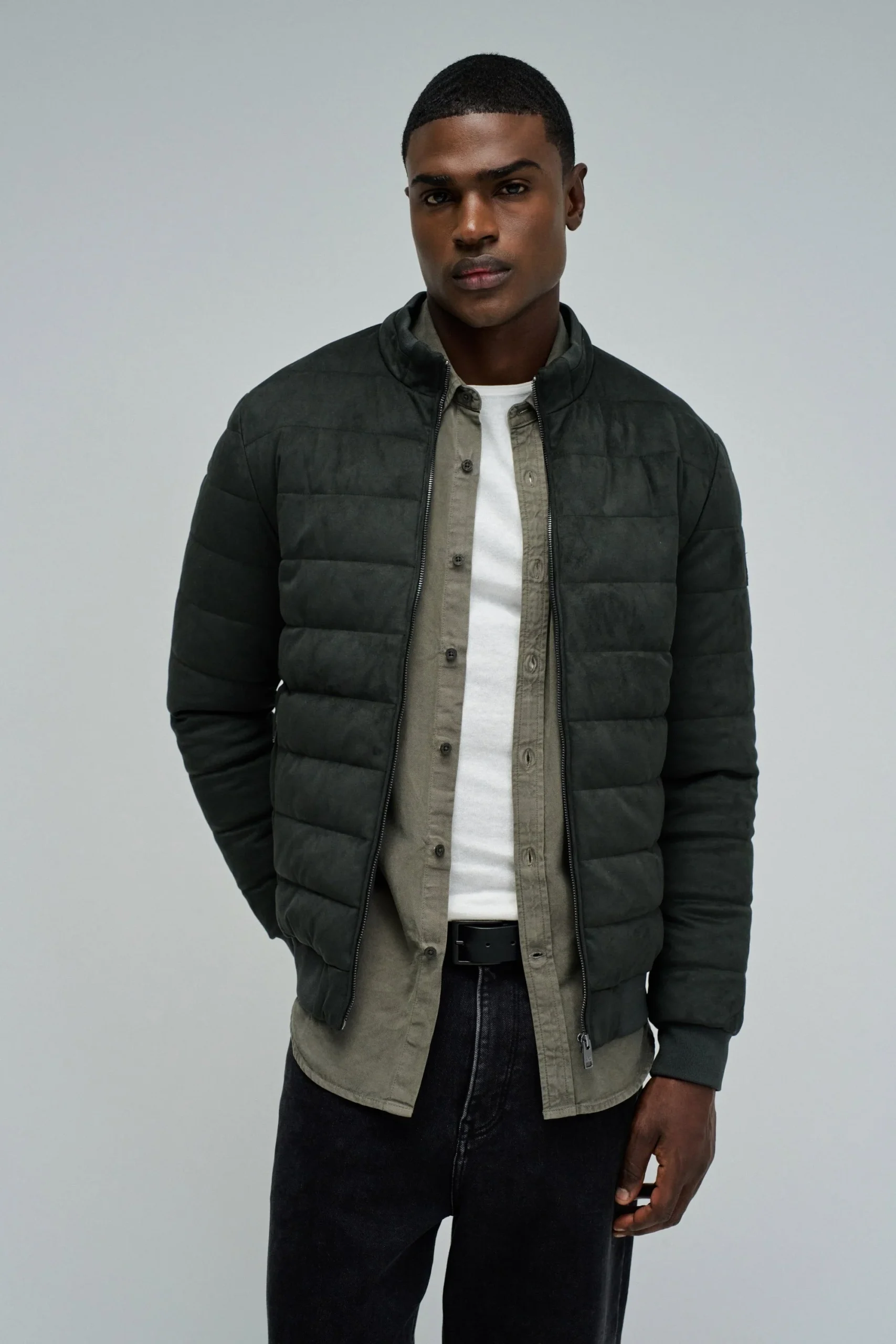 Bomber en daim vert foncé