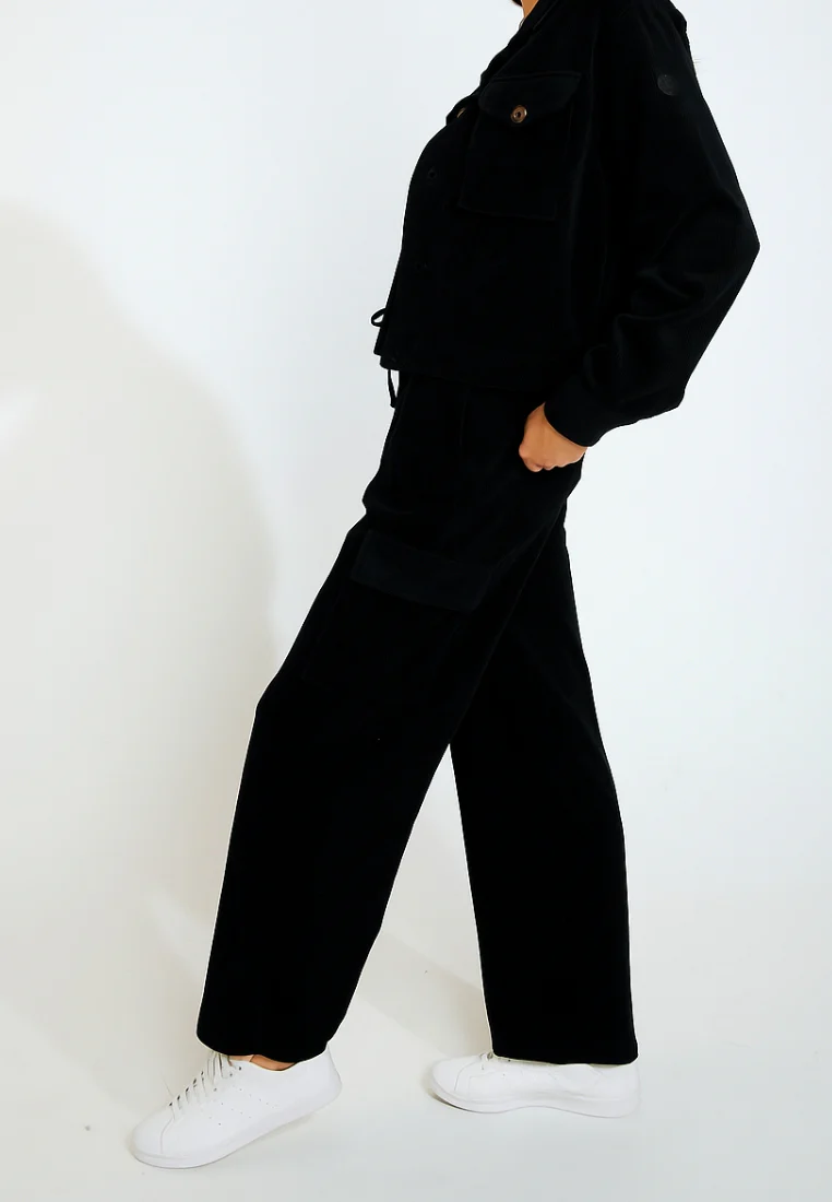 BEYOND-QUANDARY Pantalon de jogging en velours côtelé noir – Image 4