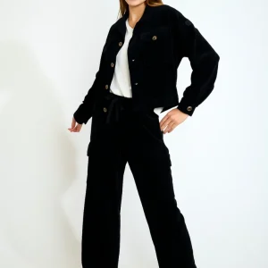 BEYOND-QUANDARY Pantalon de jogging en velours côtelé noir
