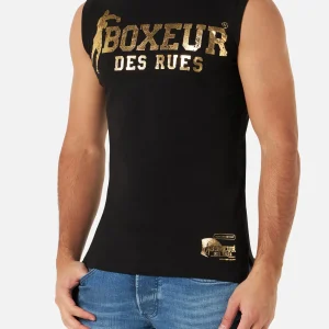 Débardeur basique imprimé en noir et or