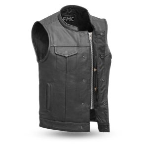 Gilet Cuir Motard Homme Blaster – Coupe Club Style, Cuir Vachette 1,2 mm, 11 Tailles Disponibles, Poches Sécurisées, Idée Cadeau Biker