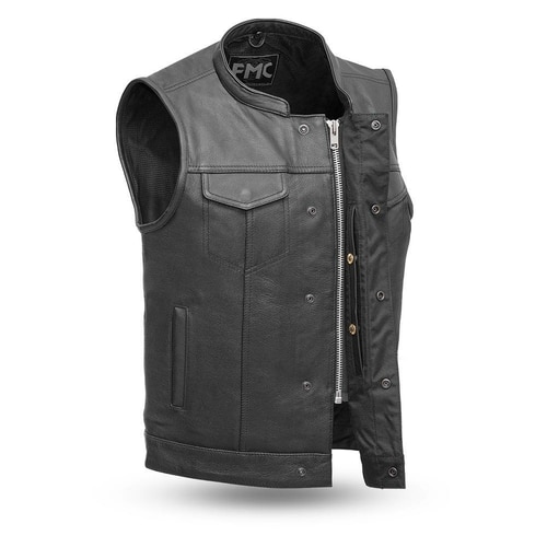 Gilet Cuir Motard Homme Blaster – Coupe Club Style, Cuir Vachette 1,2 mm, 11 Tailles Disponibles, Poches Sécurisées, Idée Cadeau Biker