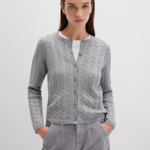 Cardigan court à boutons en Mid Grey Melange