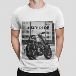 T-Shirt Moto Just Ride Homme – Coton Épais, Coupe Classique, 2 Couleurs Disponibles, Idée Cadeau Motard Décontracté et Stylé