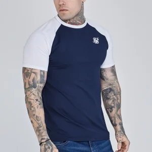 T-shirt raglan en marine, blanc