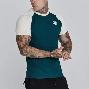 T-shirt raglan en vert, écru