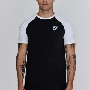 T-shirt raglan en noir, blanc