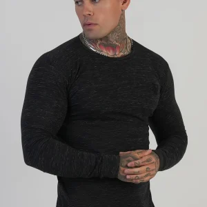 T-shirt Marl à manches longues en noir