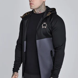 Sweat à capuche zippé en noir, gris