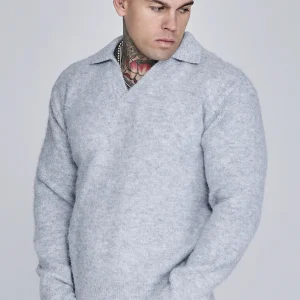 Polo tricoté en gris