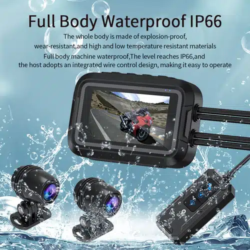 Caméra moto étanche Full HD 1080P – Double enregistrement avant/arrière, GPS, WiFi, écran 3″, télécommande – Dashcam waterproof IP66 – Image 6