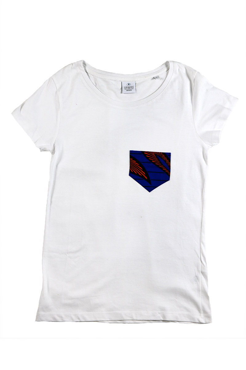 T-shirt Femme Blanc avec pochette en tissu wax