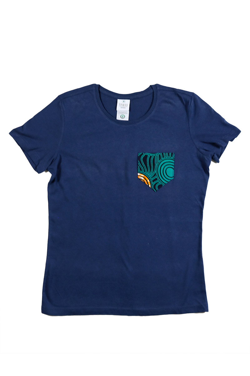 T-shirt Femme Bleu avec pochette en tissu wax