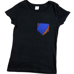 T-shirt Femme Noir avec pochette en tissu wax