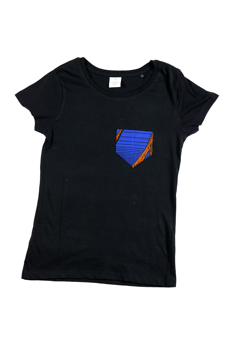 T-shirt Femme Noir avec pochette en tissu wax