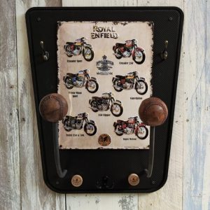 Porte casque moto duo Royal Enfield finition carbone, plaque métallique avec licence, multifonction