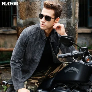 Blouson d’hiver moto cuir homme gris – Style biker urbain