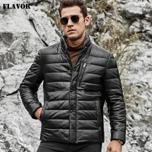 Veste moto cuir homme matelassée – Duvet & col fourrure