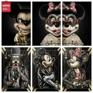 Affiche murale Mickey gangsta tatouage – Fan art non officiel, décoration murale fun street-art, toile imprimée Minnie & Mickey style décalé