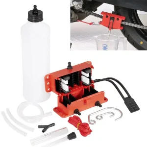 Kit nettoyage chaîne moto avec réservoir – brosse lubrification et guide fluide, système complet pratique pour entretien régulier, facile à utiliser