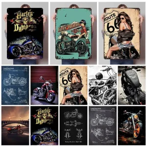 Plaque métal Harley Davidson Route 66 rétro – Fan art déco garage moto, enseigne vintage biker murale, idée cadeau motard original