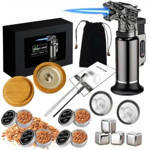 Kit fumeur cocktail bois fumé – Ensemble fumoir whisky avec copeaux et chalumeau