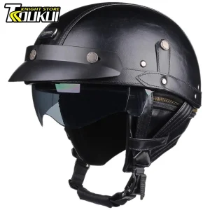 Casque de moto rétro marron avec visière – Style vintage allemand pour motards au look affirmé