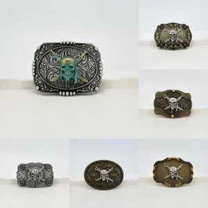 Boucle ceinture crâne biker – Métal relief style pirate, alliage zinc rétro, s’adapte sur sangle 3,8 cm – Accessoire motard ou gothique