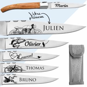 Couteau Pliant Personnalisable – Gravure sur Lame et Manche Frêne