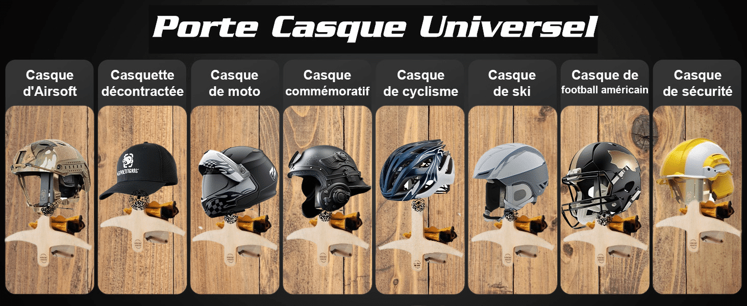 Porte-Casque moto série prestige DUO Mural en Chêne Massif ou CP Peuplier – Image 8