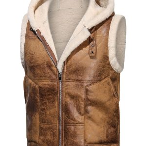 Gilet homme sans manches similicuir capuche doublée polaire – veste hiver décontractée chaude