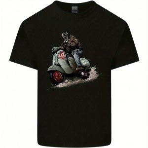 t-shirt moto skull vintage – coton lourd, style scooter mod rétro punk rock, coupe décontractée, imprimé crâne, streetwear motard, noir, idée cadeau homme passionné de deux-roues