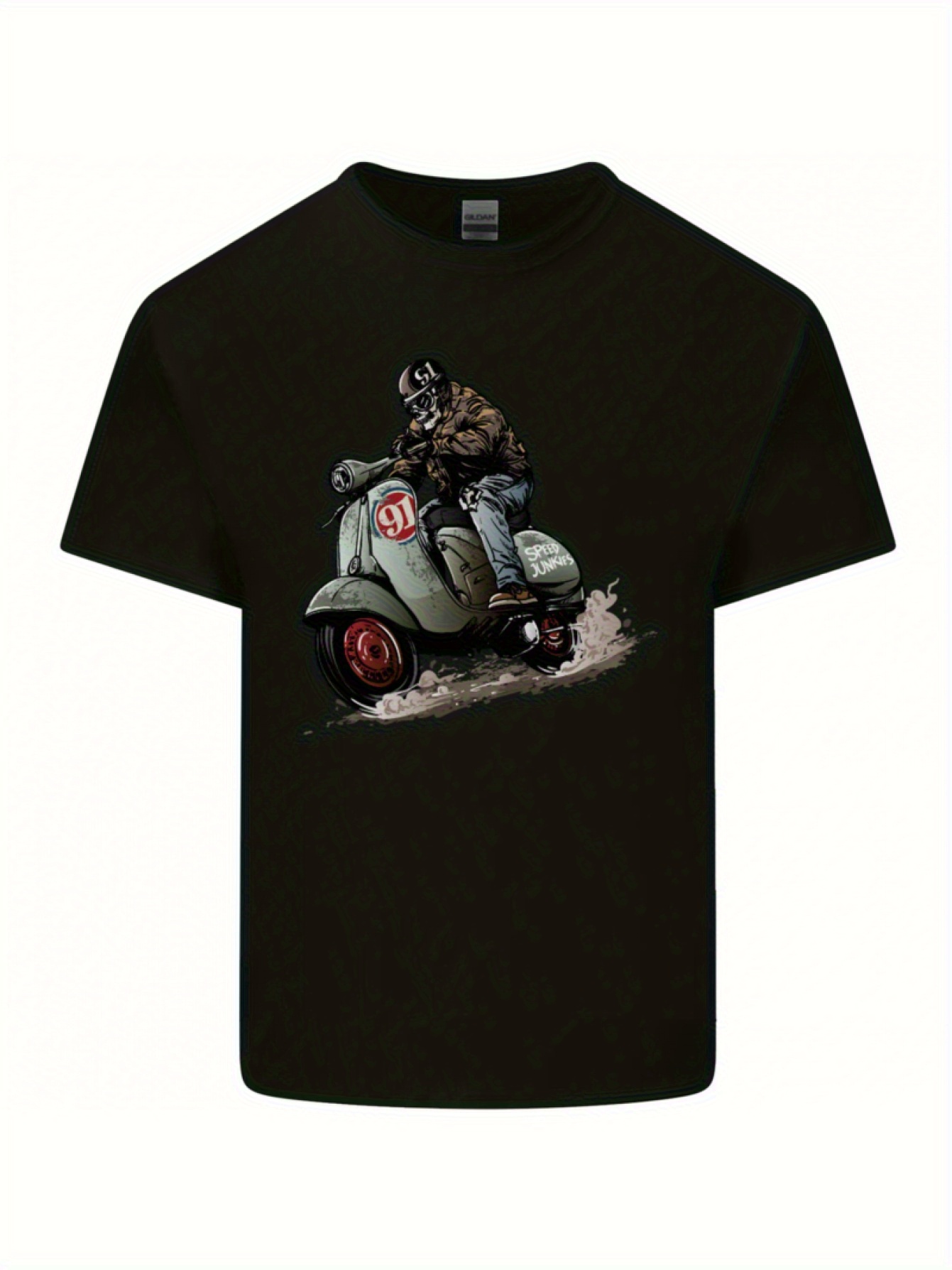 t-shirt moto skull vintage – coton lourd, style scooter mod rétro punk rock, coupe décontractée, imprimé crâne, streetwear motard, noir, idée cadeau homme passionné de deux-roues