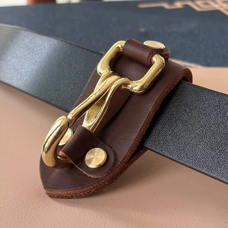 Porte-clés cuir vintage homme – attache ceinture avec crochet cuivre vieilli – style motard fait main