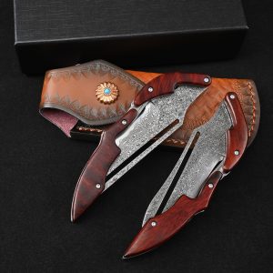 Couteau de poche pliant motard – lame acier Damas, style baroudeur, outil EDC de survie pour camping, randonnée ou aventure, robuste et élégant