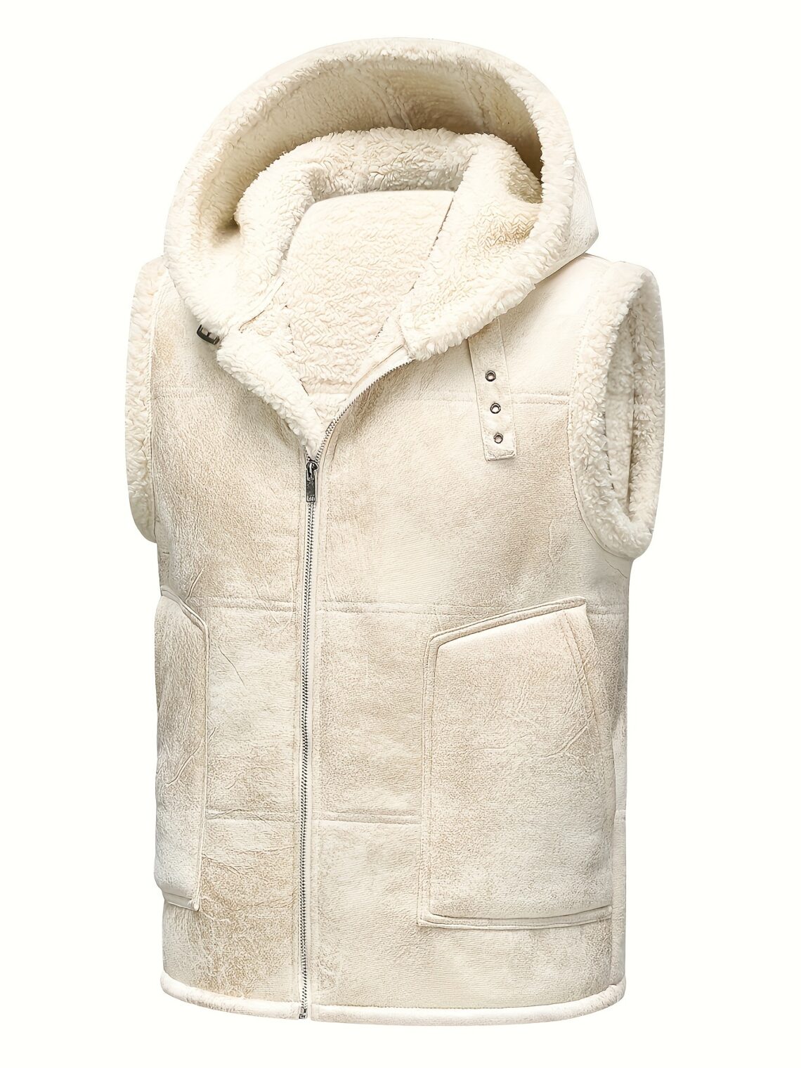 Gilet homme sans manches similicuir capuche doublée polaire – veste hiver décontractée chaude – Image 3