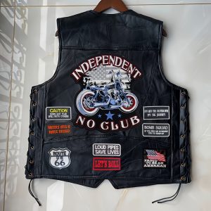 Gilet Biker Simili Cuir Homme – Esprit Rider Indépendant, Drapeau Américain, Route 66 – Style Moto Punk et Motard look