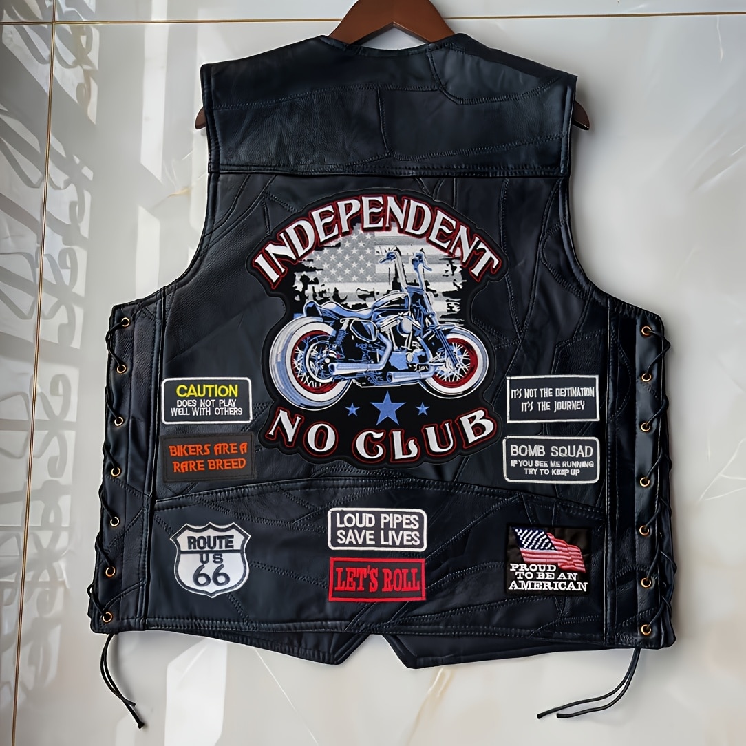Gilet Biker Simili Cuir Homme – Esprit Rider Indépendant, Drapeau Américain, Route 66 – Style Moto Punk et Motard look