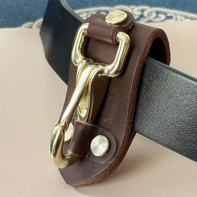 Porte-clés cuir vintage homme – attache ceinture avec crochet cuivre vieilli – style motard fait main – Image 7