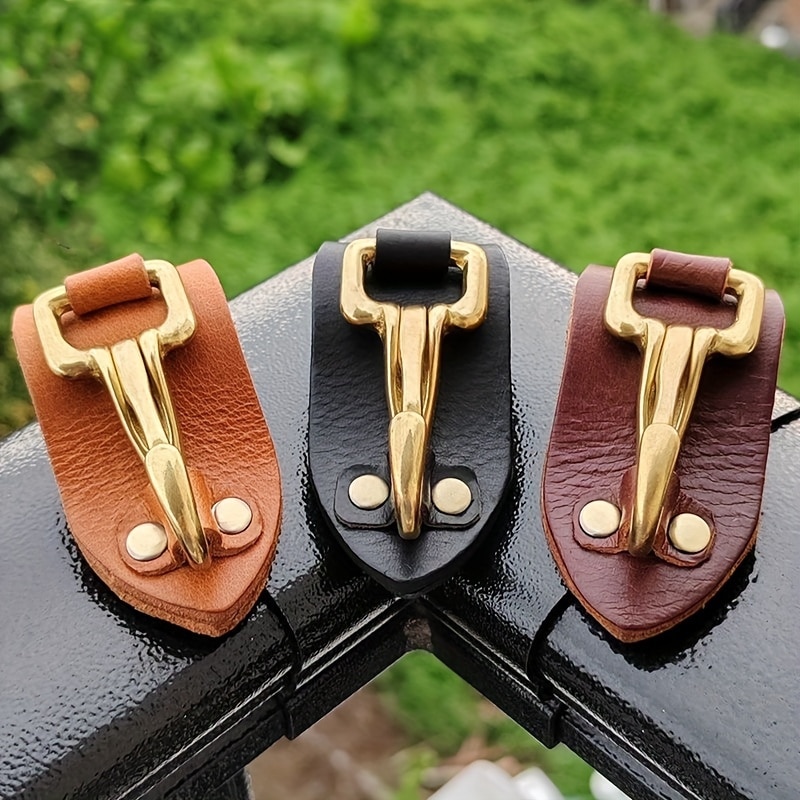 Porte-clés cuir vintage homme – attache ceinture avec crochet cuivre vieilli – style motard fait main – Image 6