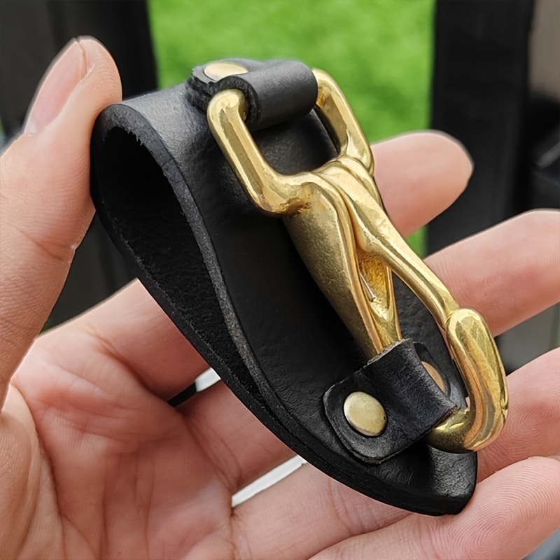 Porte-clés cuir vintage homme – attache ceinture avec crochet cuivre vieilli – style motard fait main – Image 2